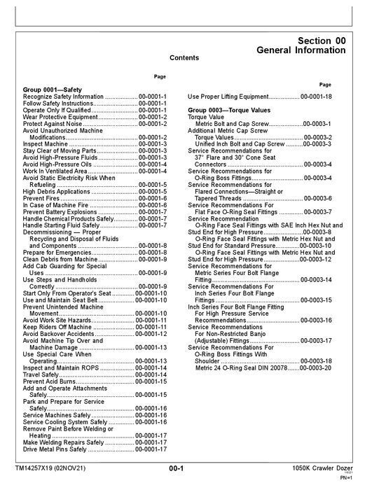 JOHN DEERE 1050K CRAWLER DOZER REPAIR SERVICE TECHNICAL MANUAL TM14257