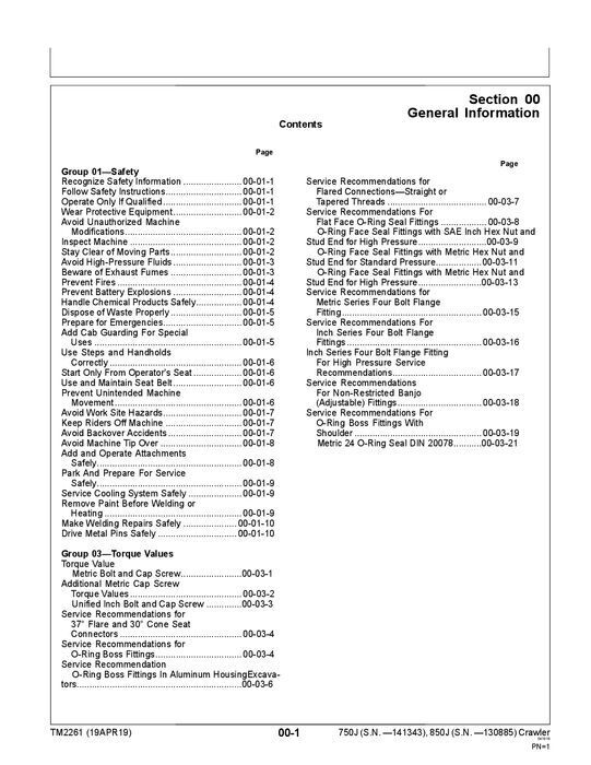 JOHN DEERE 750J 850J CRAWLER DOZER REPAIR SERVICE TECHNICAL MANUAL TM2261