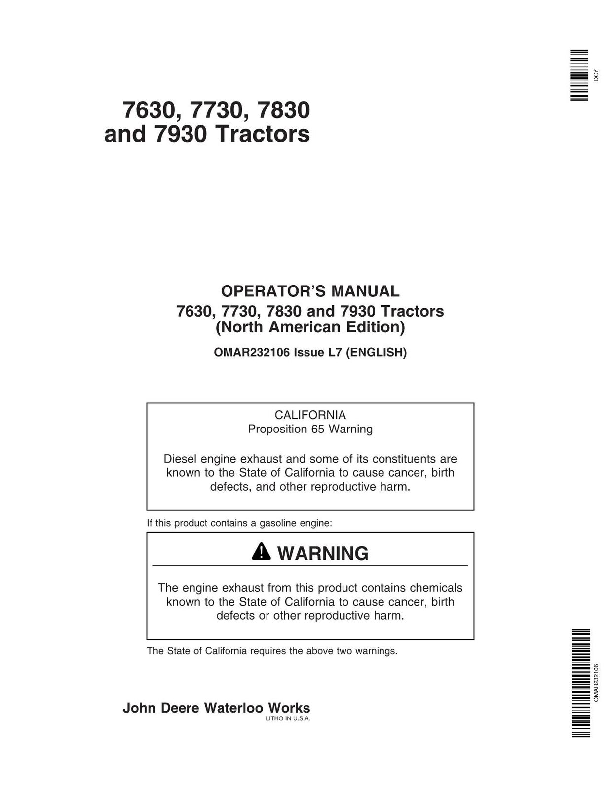 JOHN DEERE 7630 7730 7930 7830 TRACTOR OPERATORS MANUAL