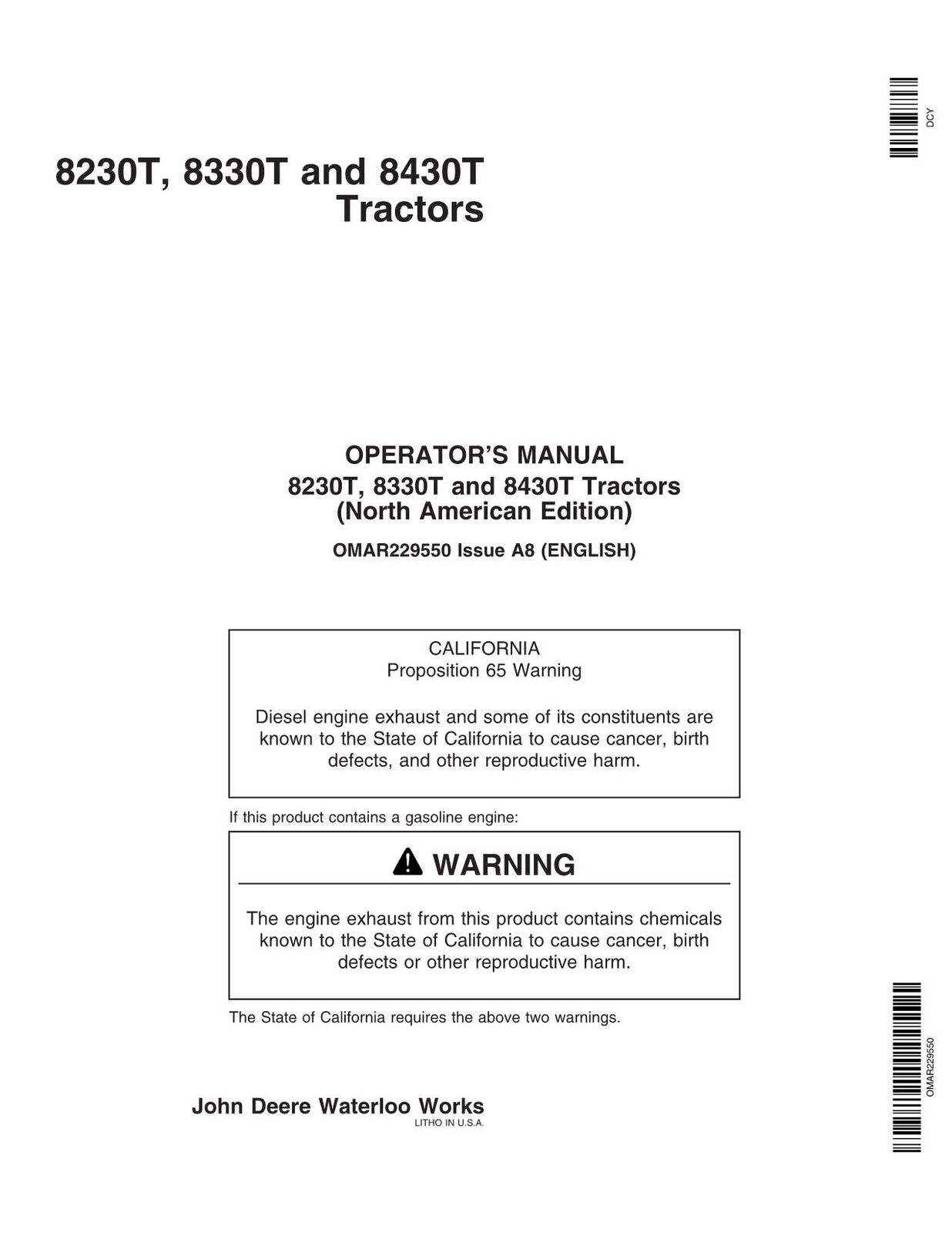 JOHN DEERE 8230T 8330T 8430T TRACTOR OPERATORS MANUAL #1