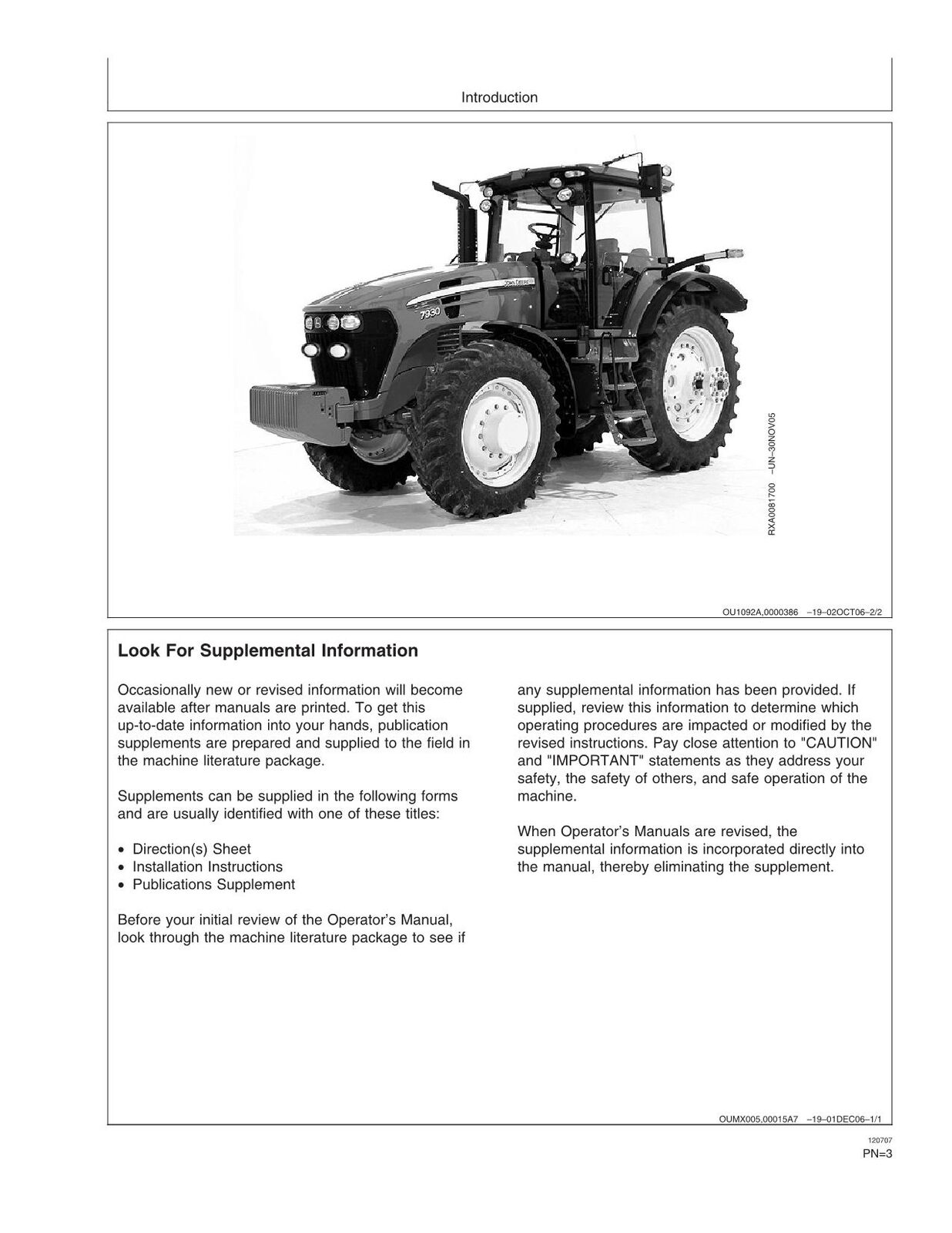 JOHN DEERE 7630 7730 7930 7830 TRACTOR OPERATORS MANUAL