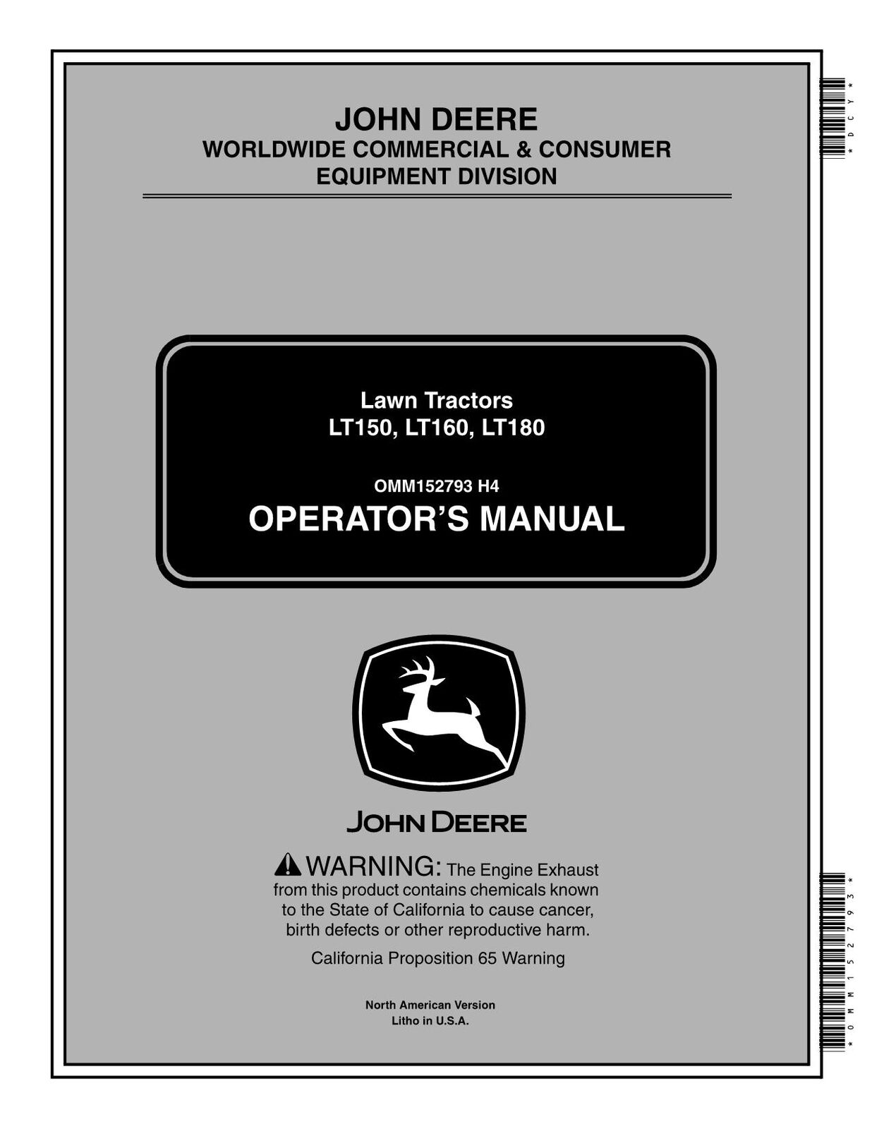 MANUEL D'UTILISATION DU TRACTEUR JOHN DEERE LT150 LT180 LT160