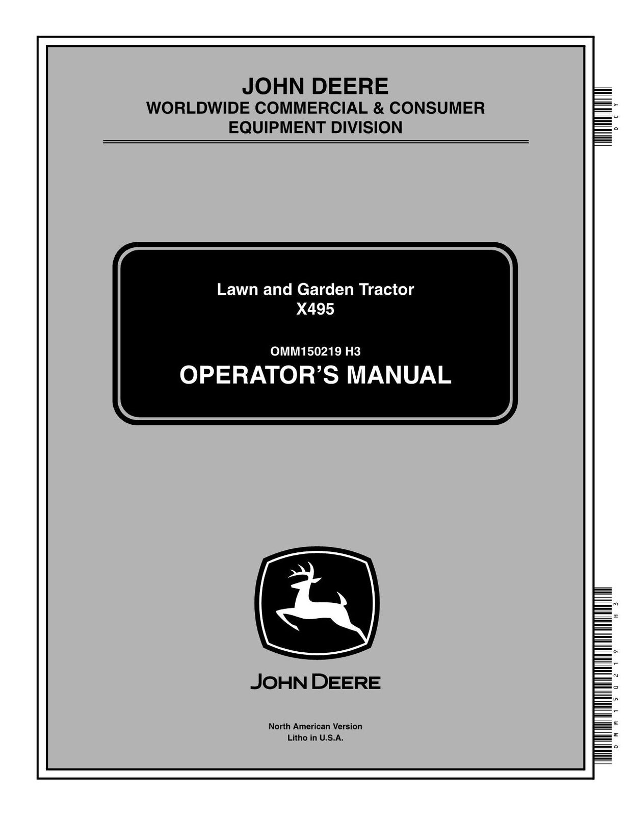 JOHN DEERE X495 TRACTOR OPERATORS MANUAL #3