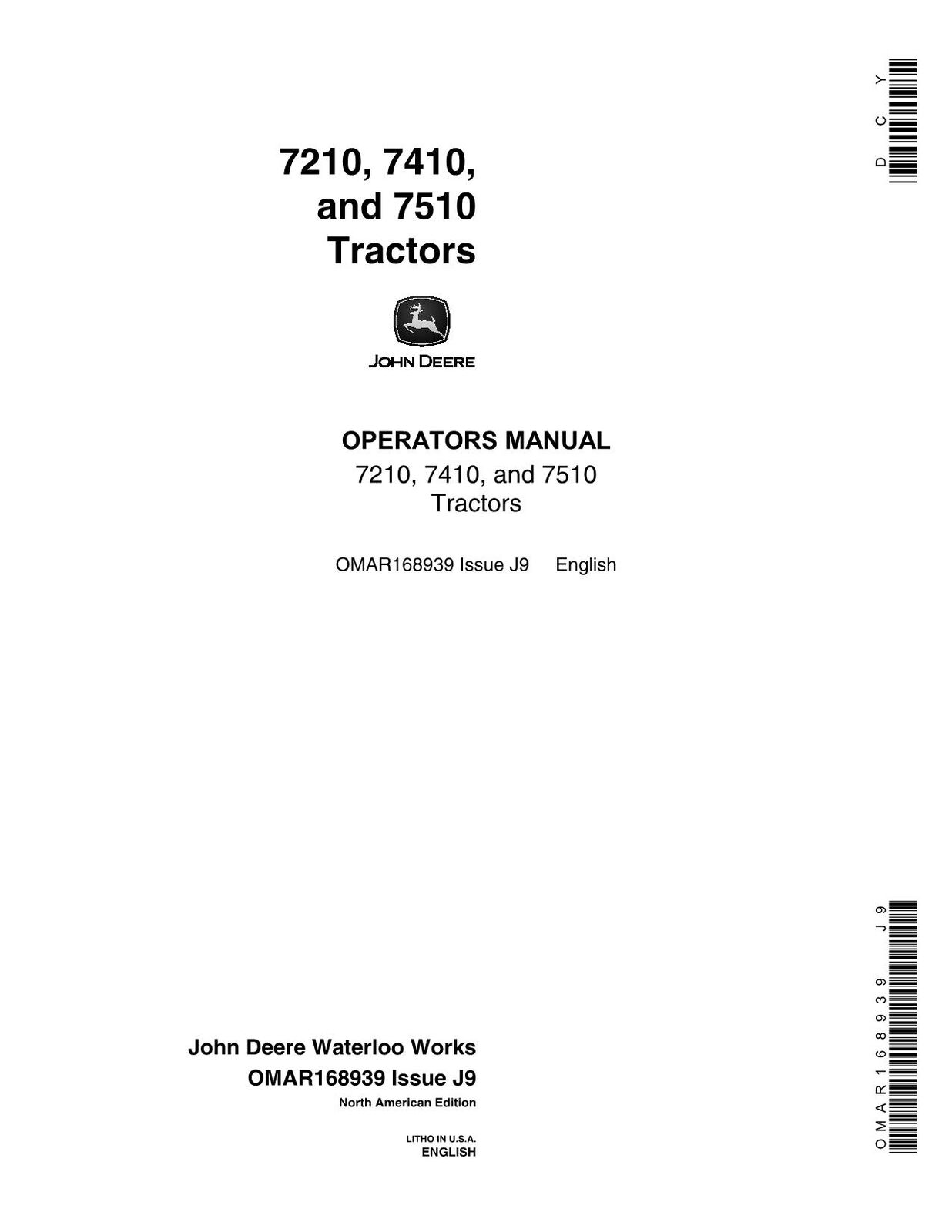 JOHN DEERE 7210 7410 7510 TRAKTOR-BETRIEBSHANDBUCH Nr. 1