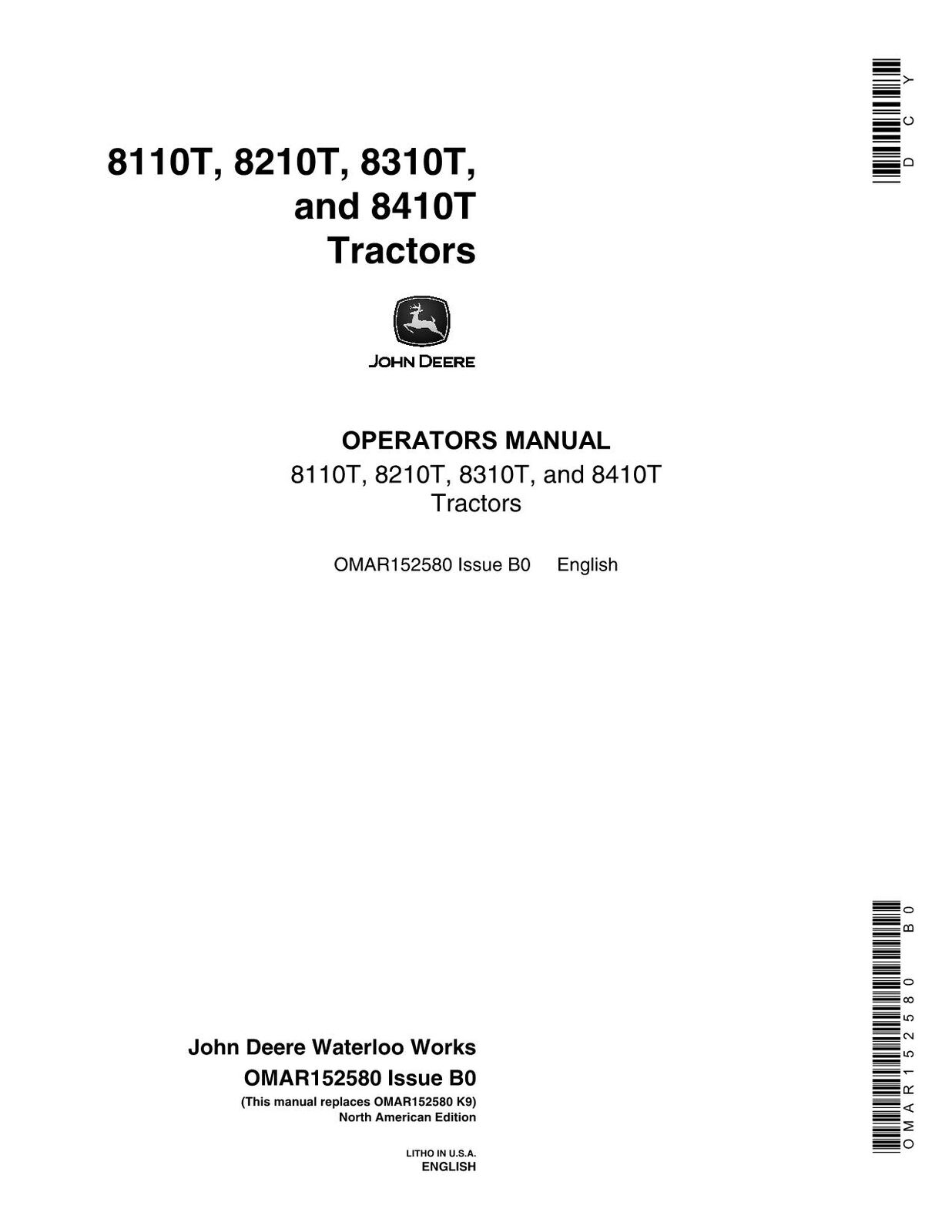 JOHN DEERE 8110T 8210T 8310T 8410T TRAKTOR-BETRIEBSHANDBUCH Nr. 1