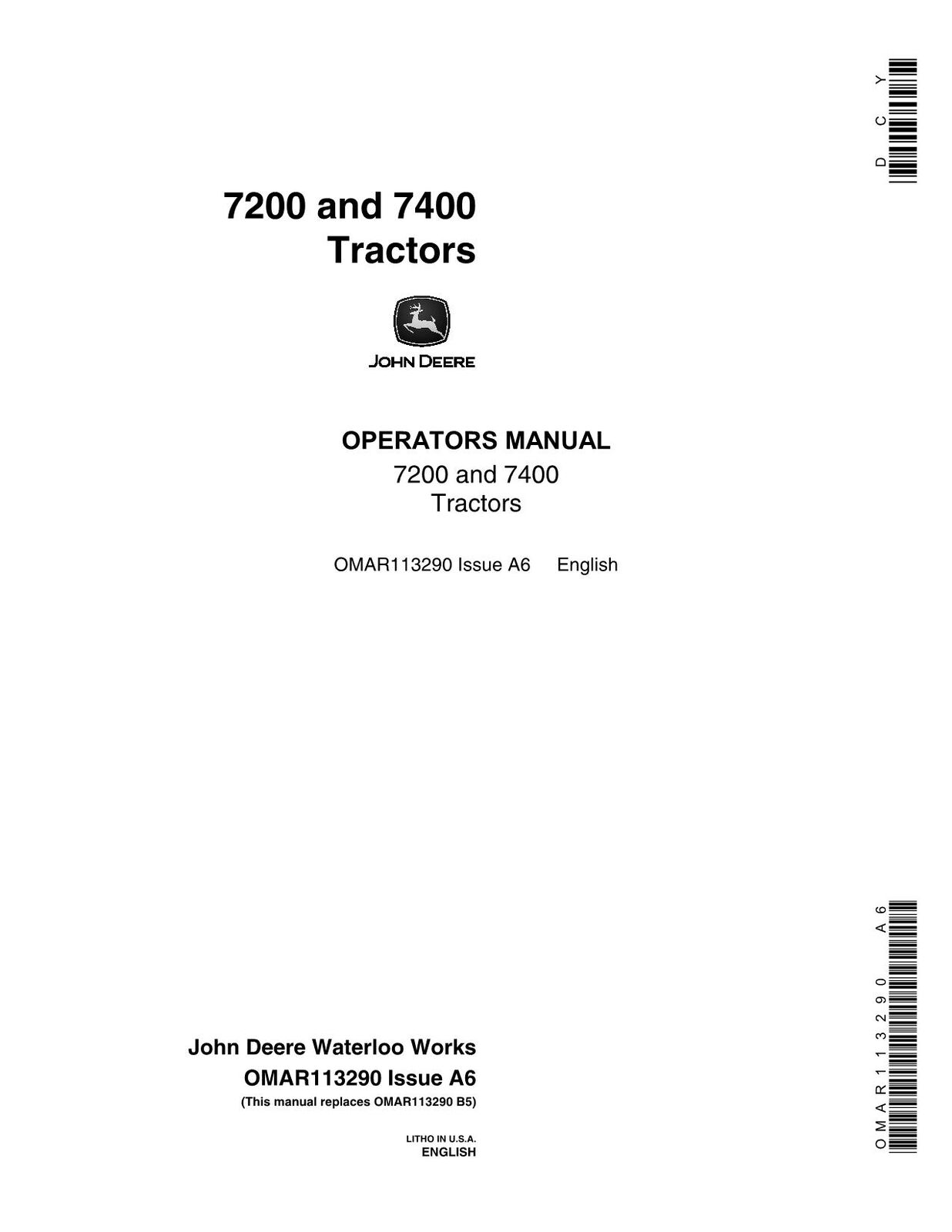 JOHN DEERE 7200 7400 TRACTOR OPERATORS MANUAL