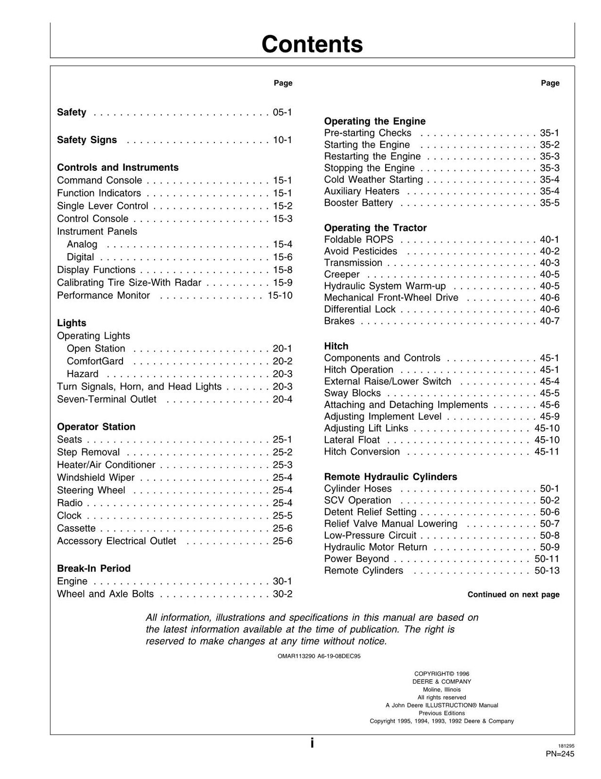 JOHN DEERE 7200 7400 TRACTOR OPERATORS MANUAL