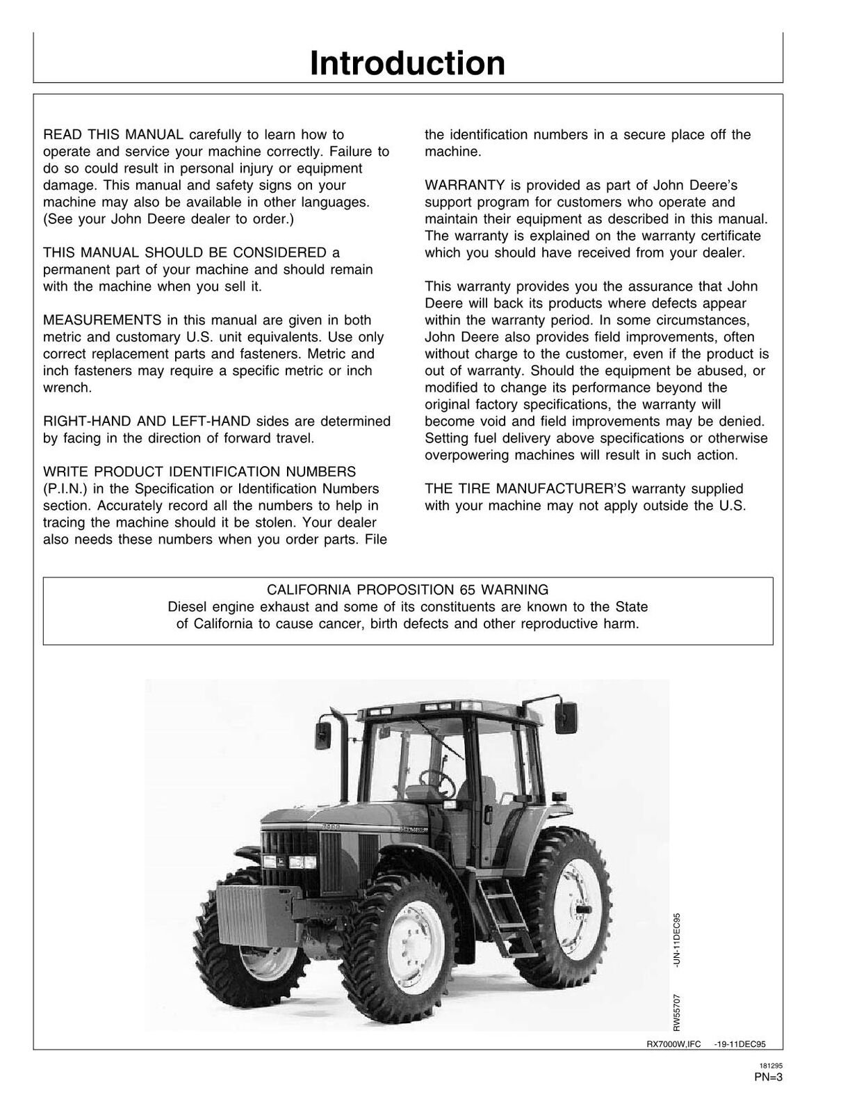 JOHN DEERE 7200 7400 TRACTOR OPERATORS MANUAL