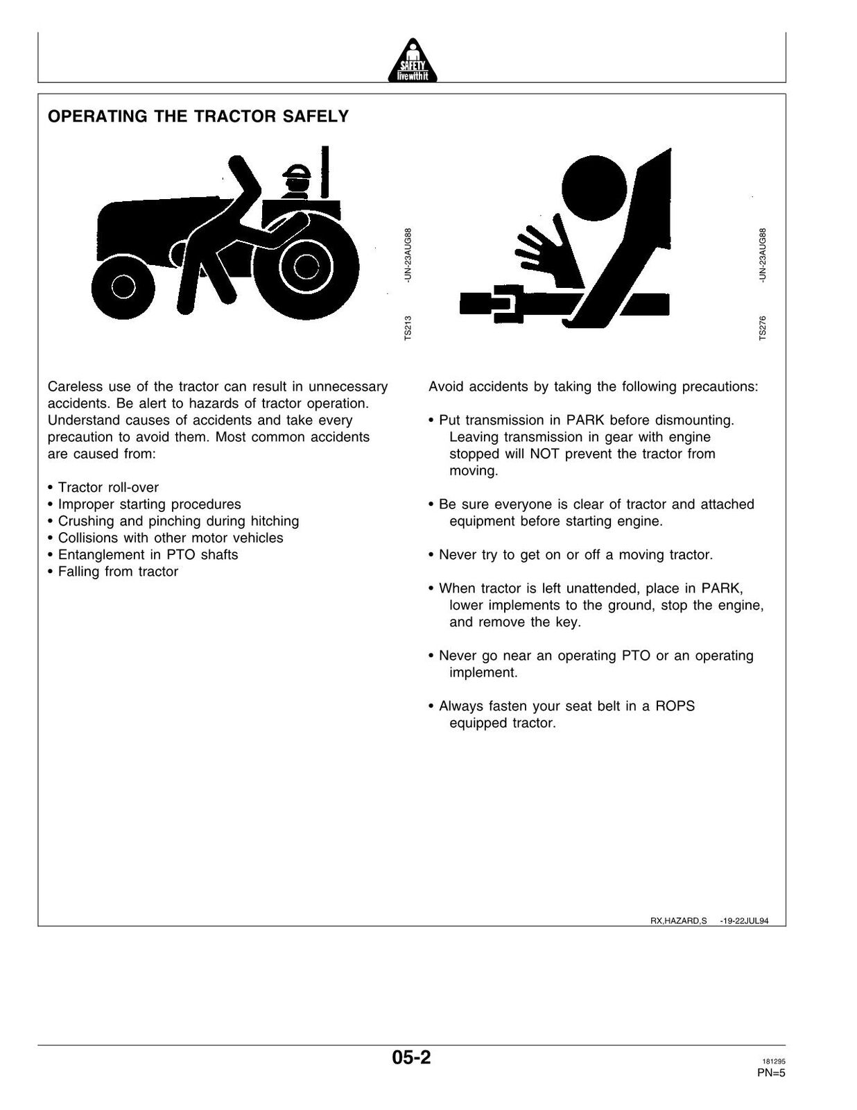 JOHN DEERE 7200 7400 TRACTOR OPERATORS MANUAL