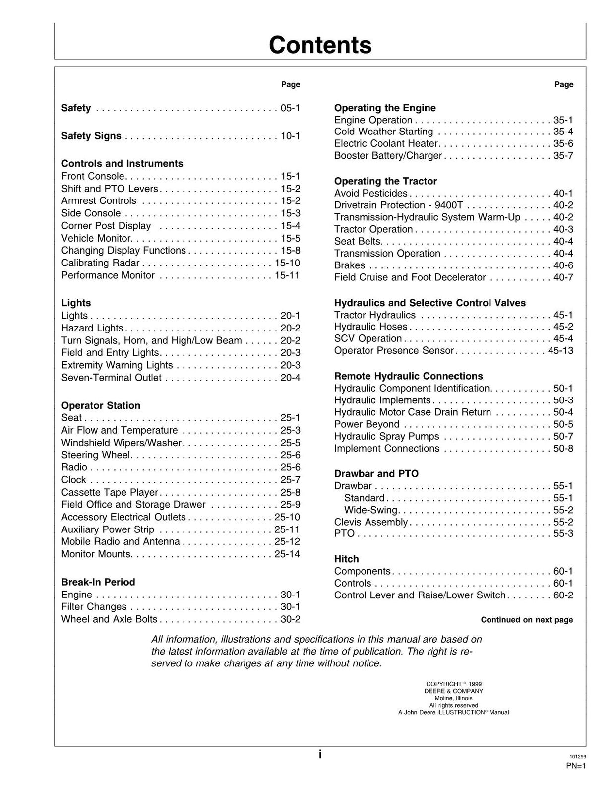 JOHN DEERE 9300T 9400T TRACTOR OPERATORS MANUAL #1