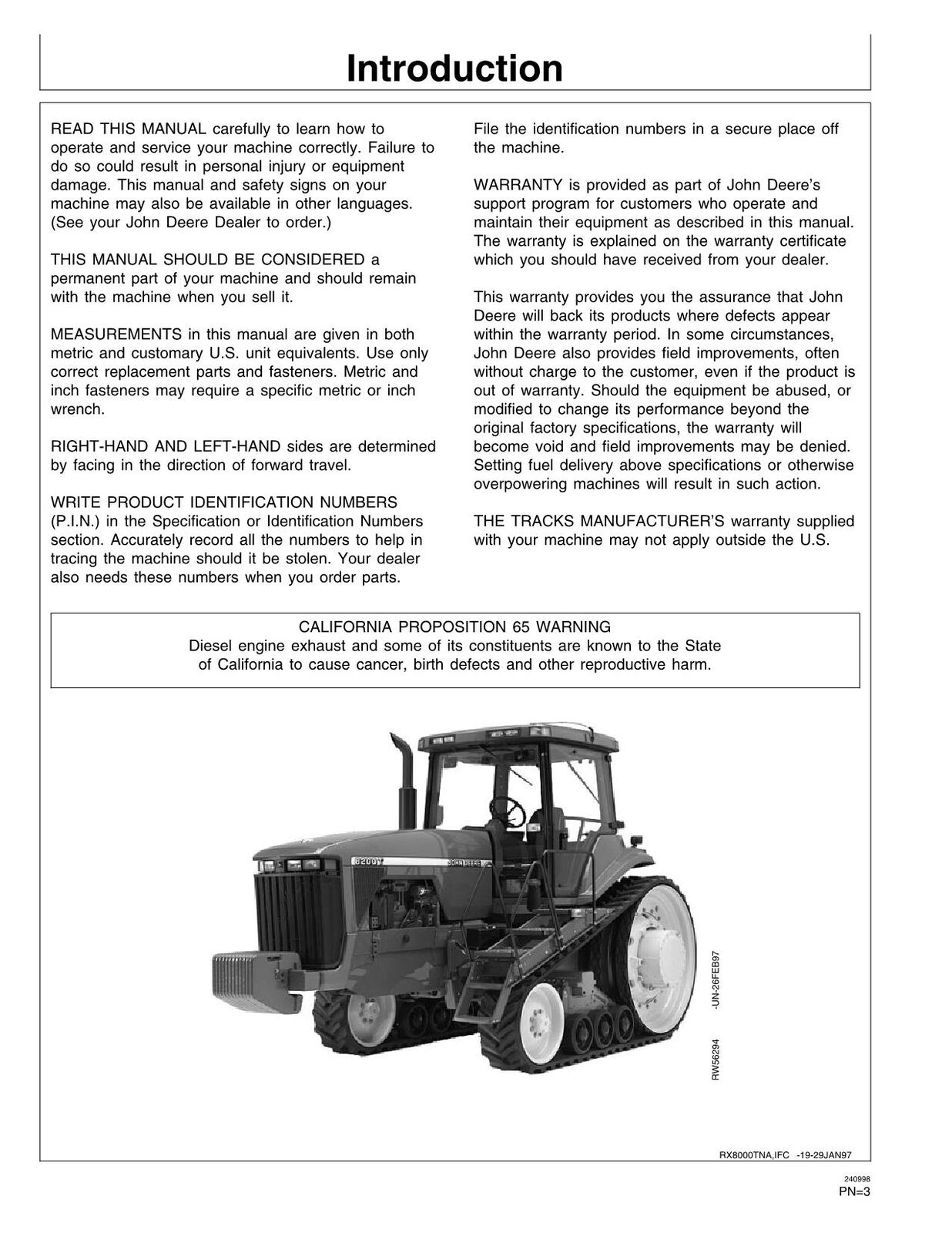 JOHN DEERE 8100T 8200T 8300T 8400T TRACTOR OPERATORS MANUAL