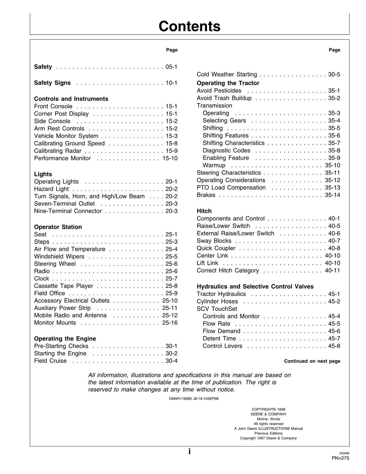 JOHN DEERE 8100T 8200T 8300T 8400T TRACTOR OPERATORS MANUAL