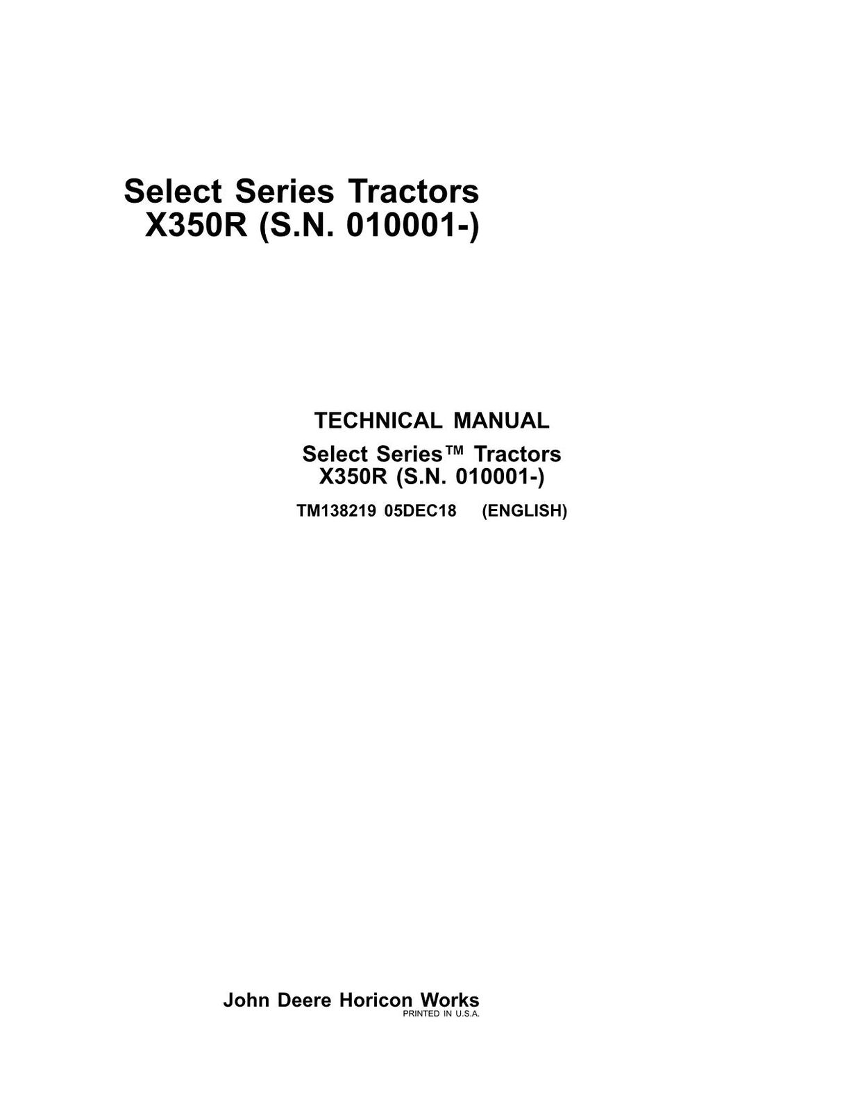 JOHN DEERE X350R TRACTOR SERVICE MANUAL