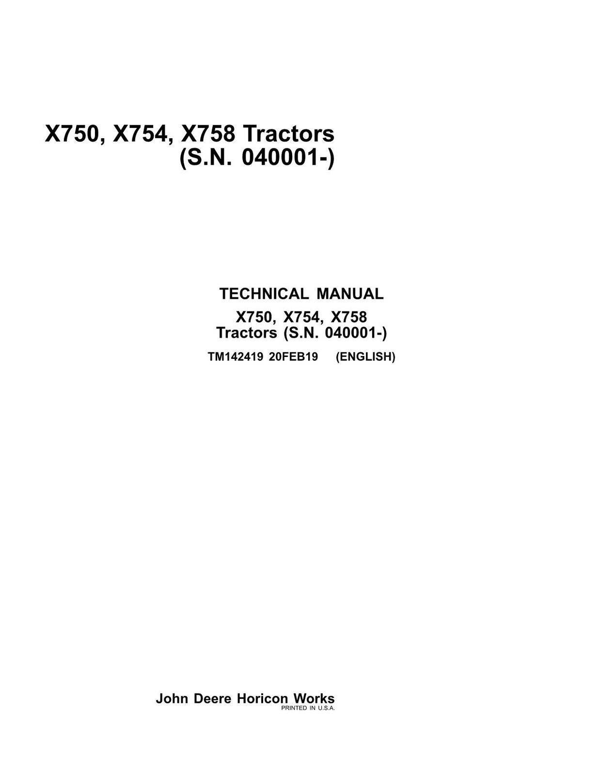 JOHN DEERE X750  X754  X758 TRACTOR SERVICE MANUAL #1