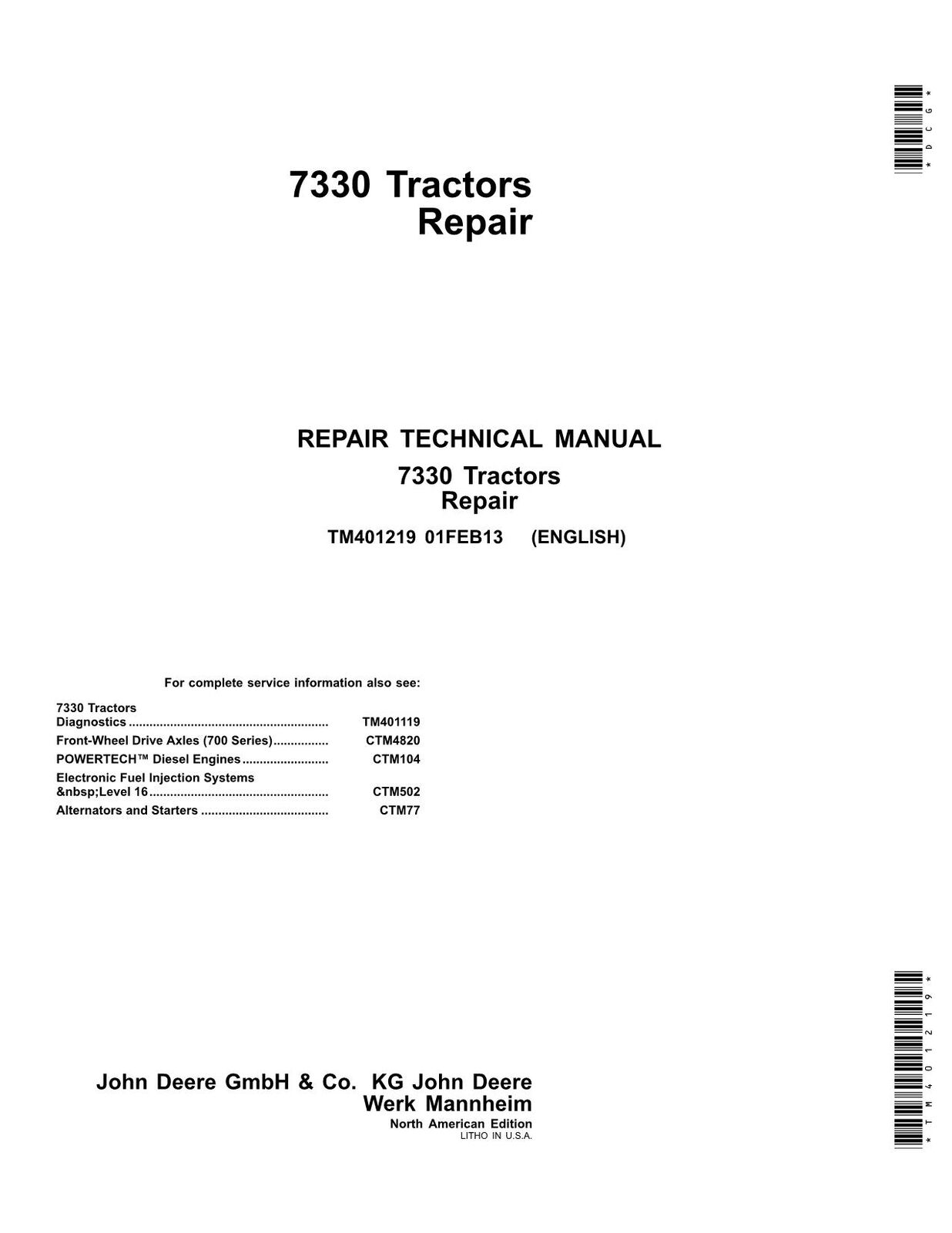 JOHN DEERE 7330 TRACTOR SERVICE MANUAL #2