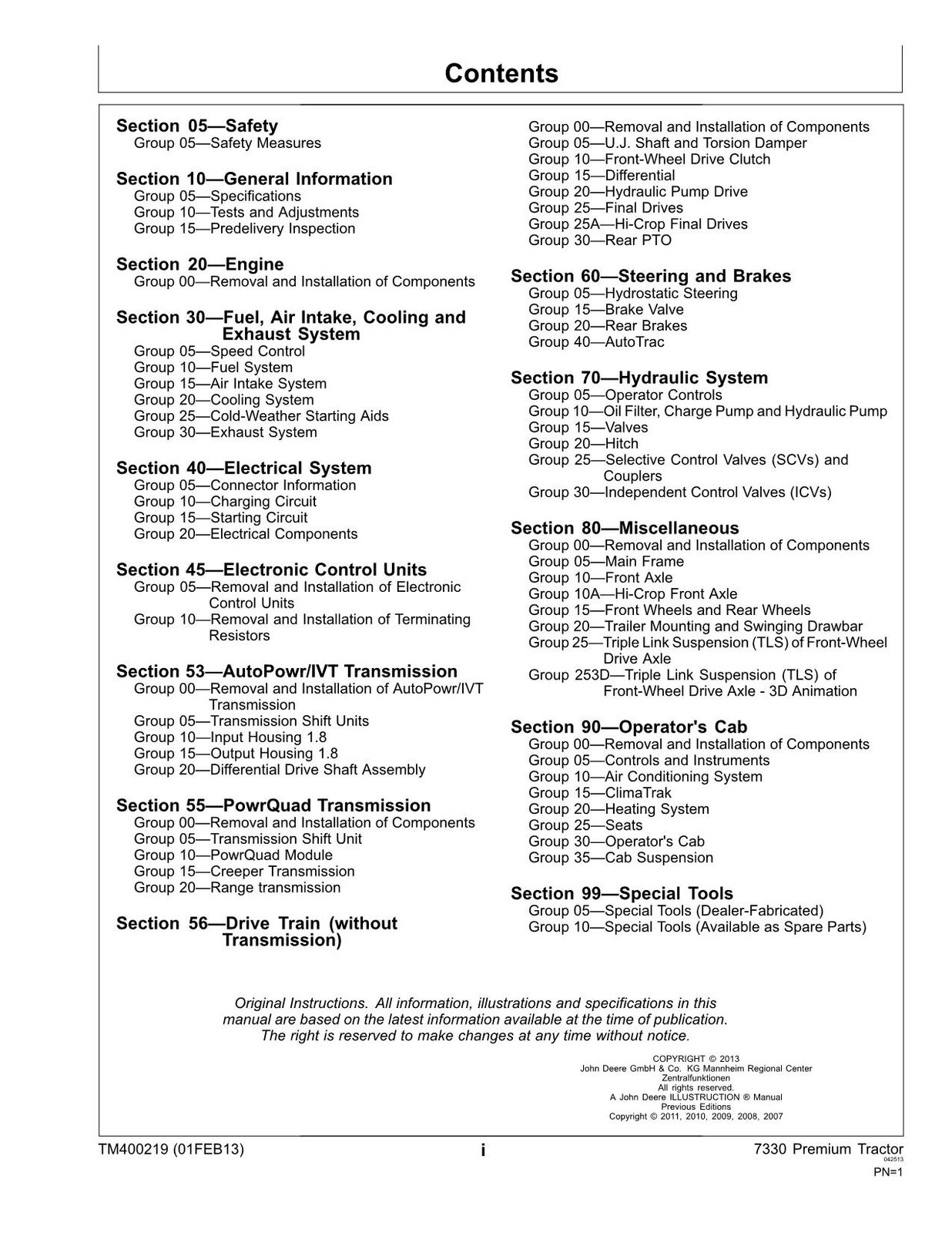 JOHN DEERE 7330 TRACTOR SERVICE MANUAL #3