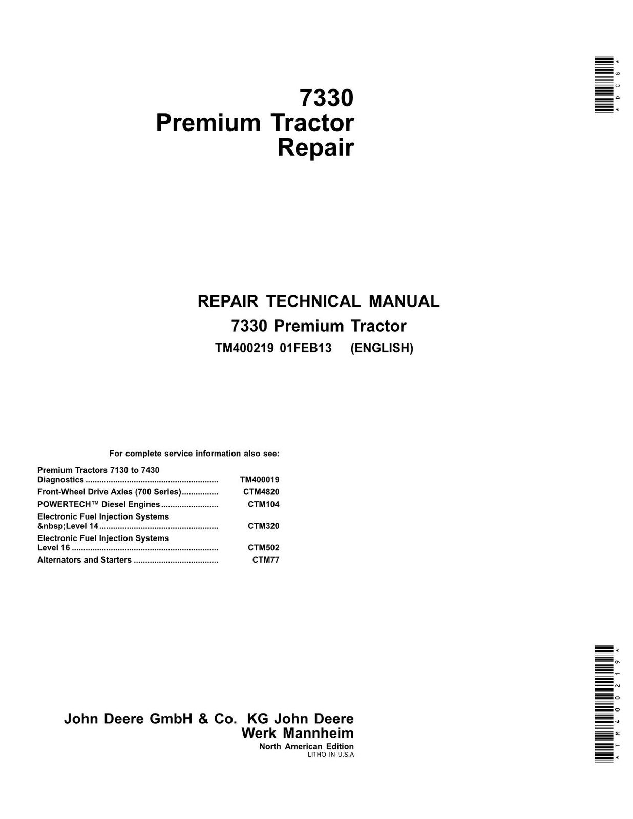 JOHN DEERE 7330 TRACTOR SERVICE MANUAL #3