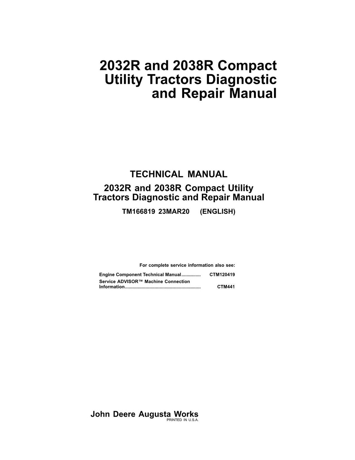 JOHN DEERE 2032R  2038R TRACTOR SERVICE MANUAL #3