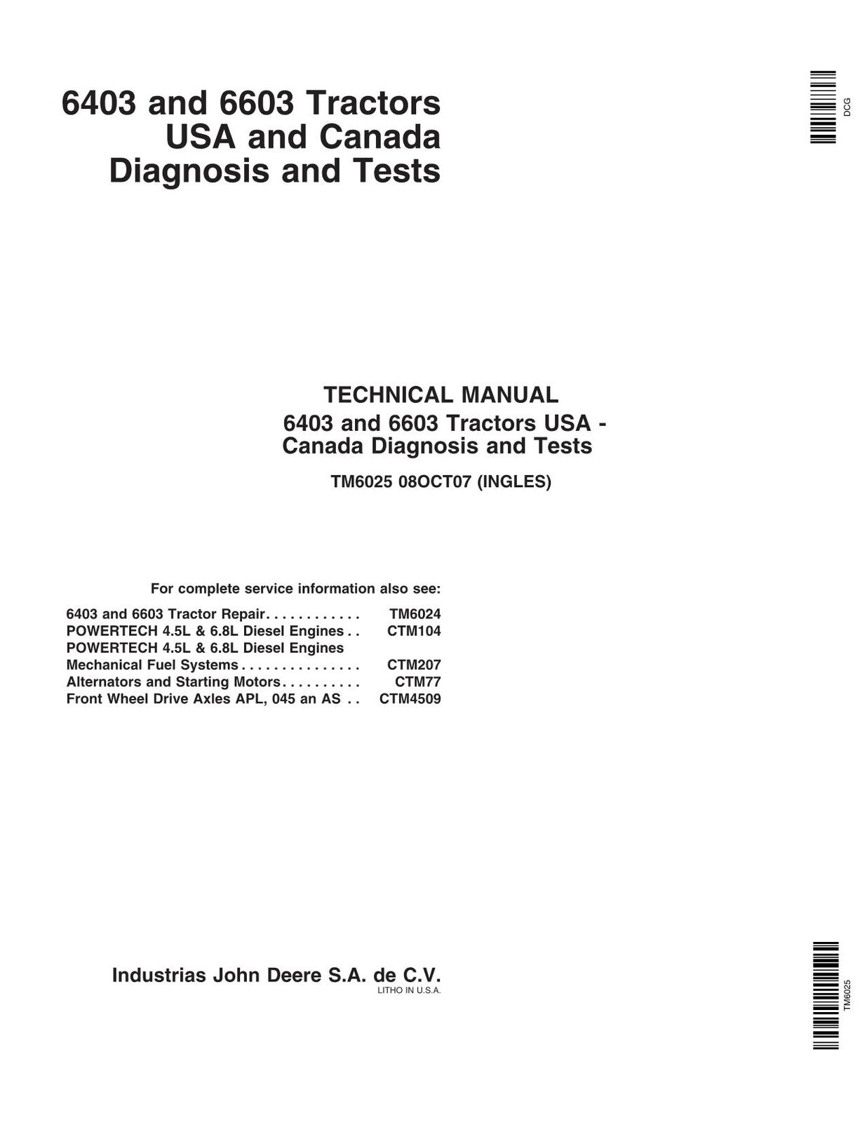 JOHN DEERE 6403 6603 TRACTOR SERVICE MANUAL #2