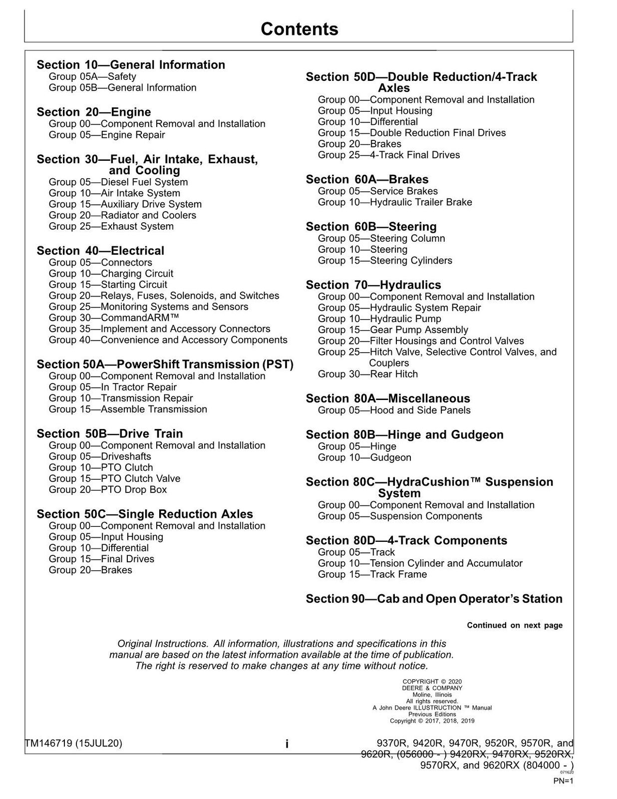 JOHN DEERE 9370R 9420R 9420RX 9470R 9470RX 9520R TRACTOR REPAIR SERVICE MANUAL