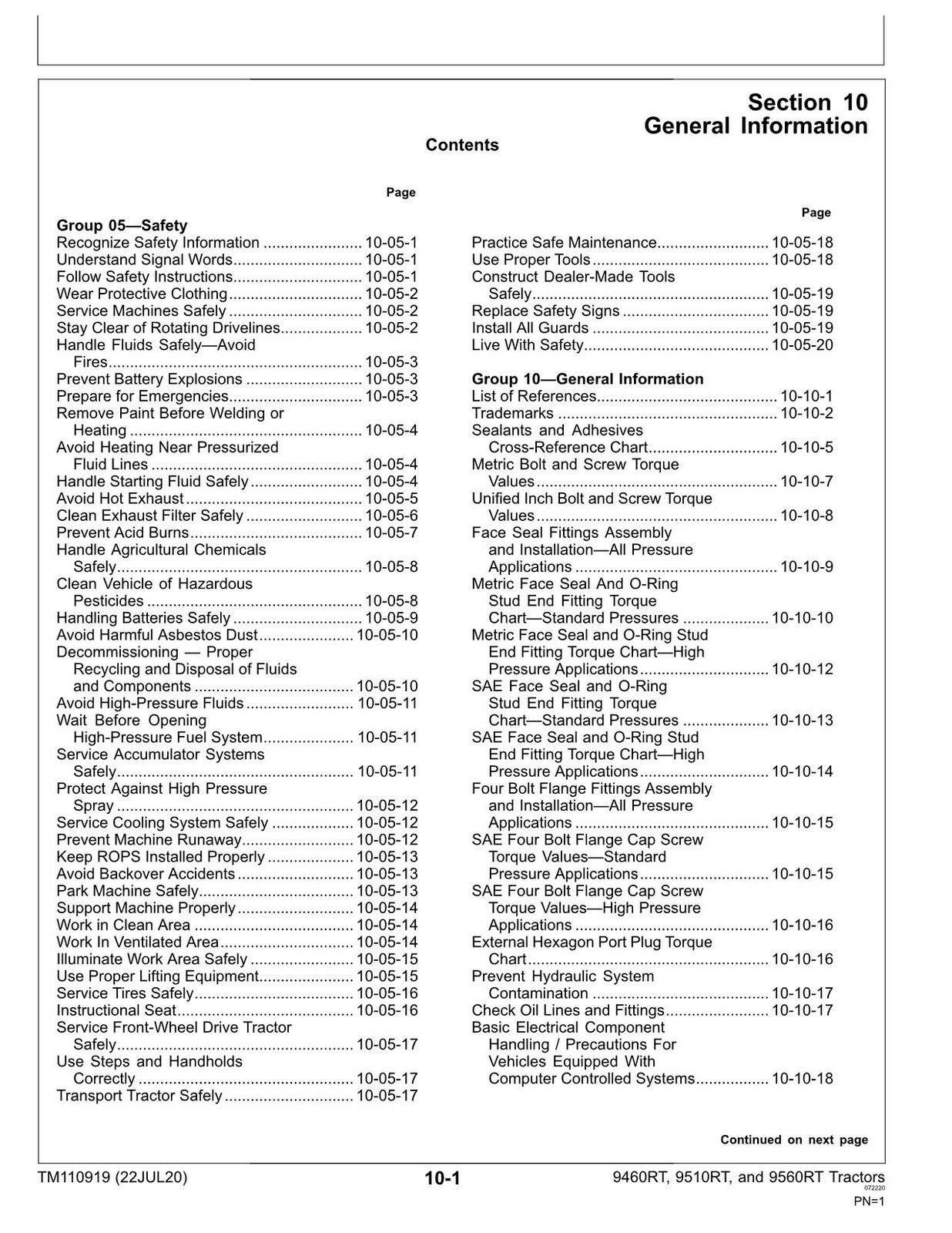 JOHN DEERE 9460RT 9510RT 9560RT 9RT TRACTOR REPAIR SERVICE MANUAL TM110919