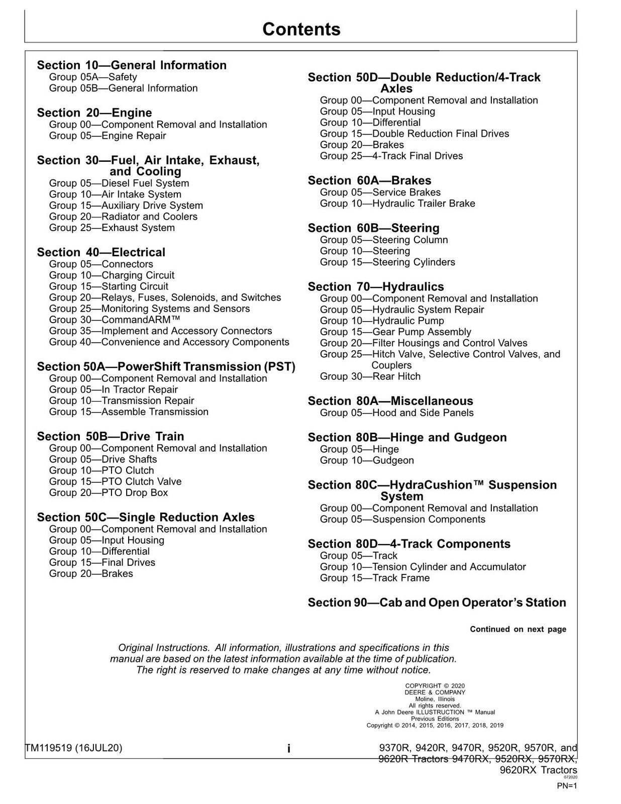 JOHN DEERE 9370R 9420R 9470R 9520R 9570R 9620R TRACTOR REPAIR SERVICE MANUAL