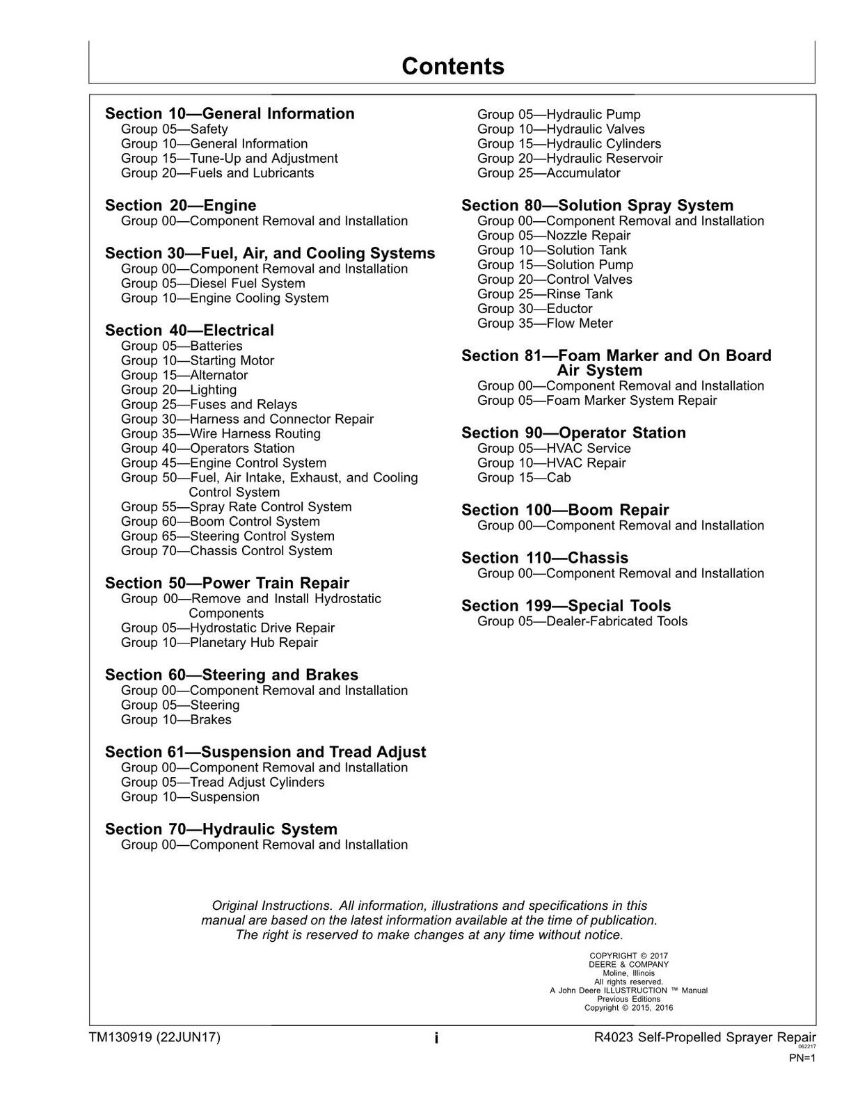 JOHN DEERE R4023 SPRAYER REPAIR SERVICE MANUAL