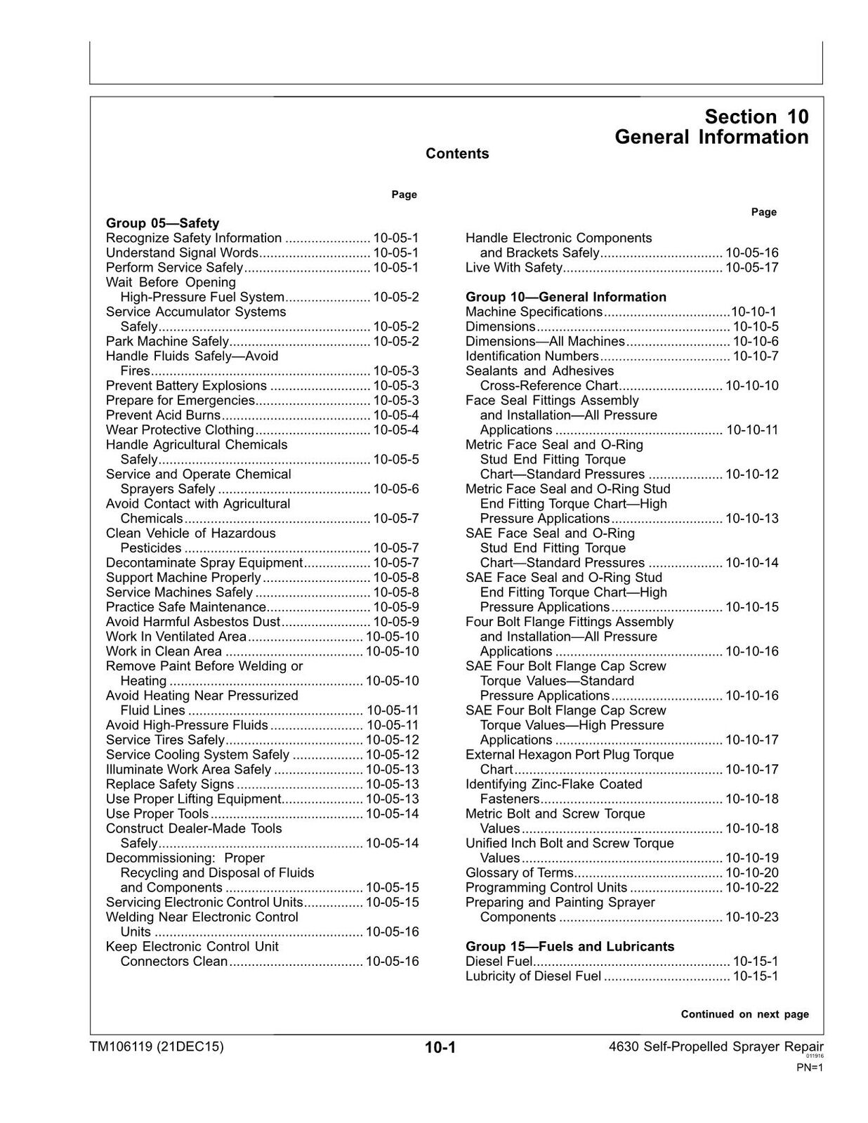 JOHN DEERE 4630 4630 (WP-2271) SPRAYER SERVICE MANUAL