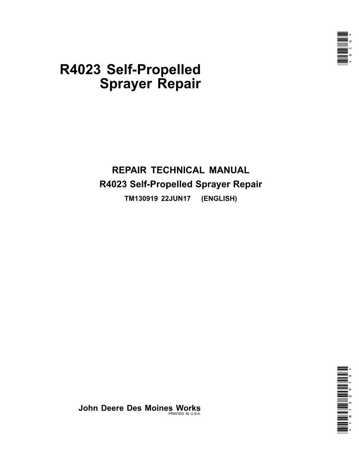 JOHN DEERE R4023 SPRAYER REPAIR SERVICE MANUAL