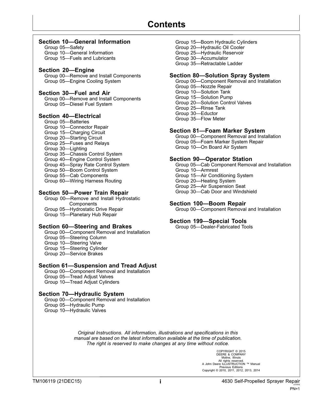 JOHN DEERE 4630 4630 (WP-2271) SPRAYER SERVICE MANUAL