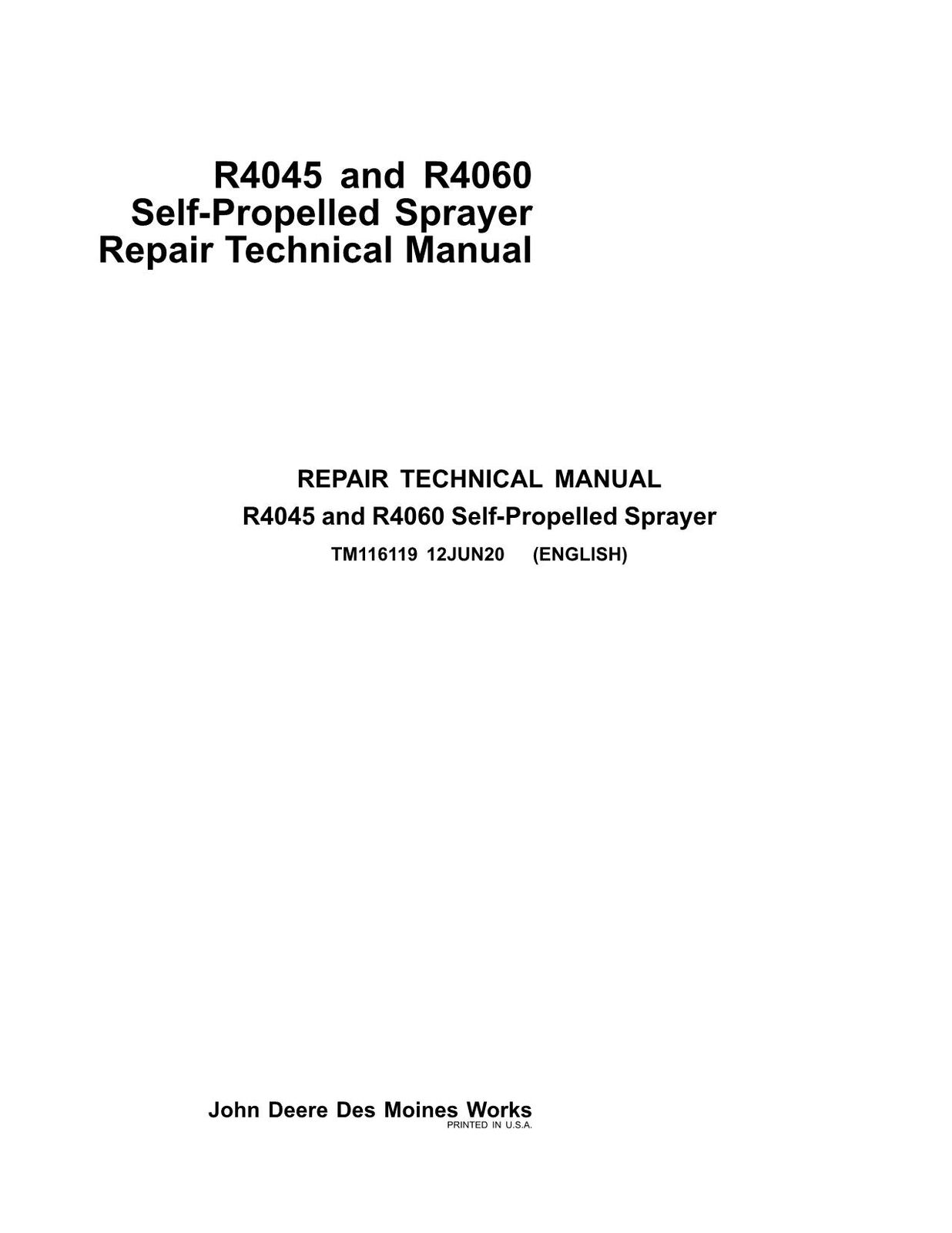 JOHN DEERE R4045  R4060 SPRAYER REPAIR SERVICE MANUAL