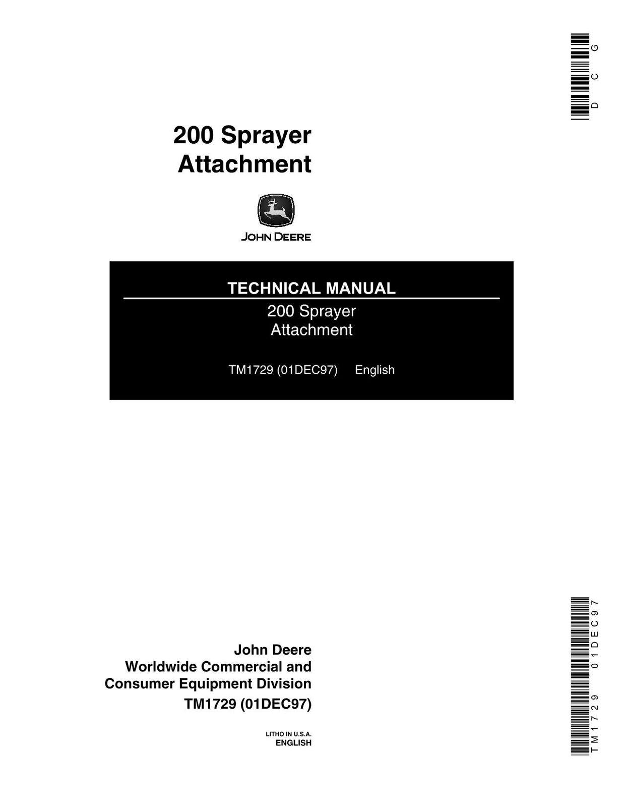 JOHN DEERE 200 1800 SPRAYER SERVICE MANUAL