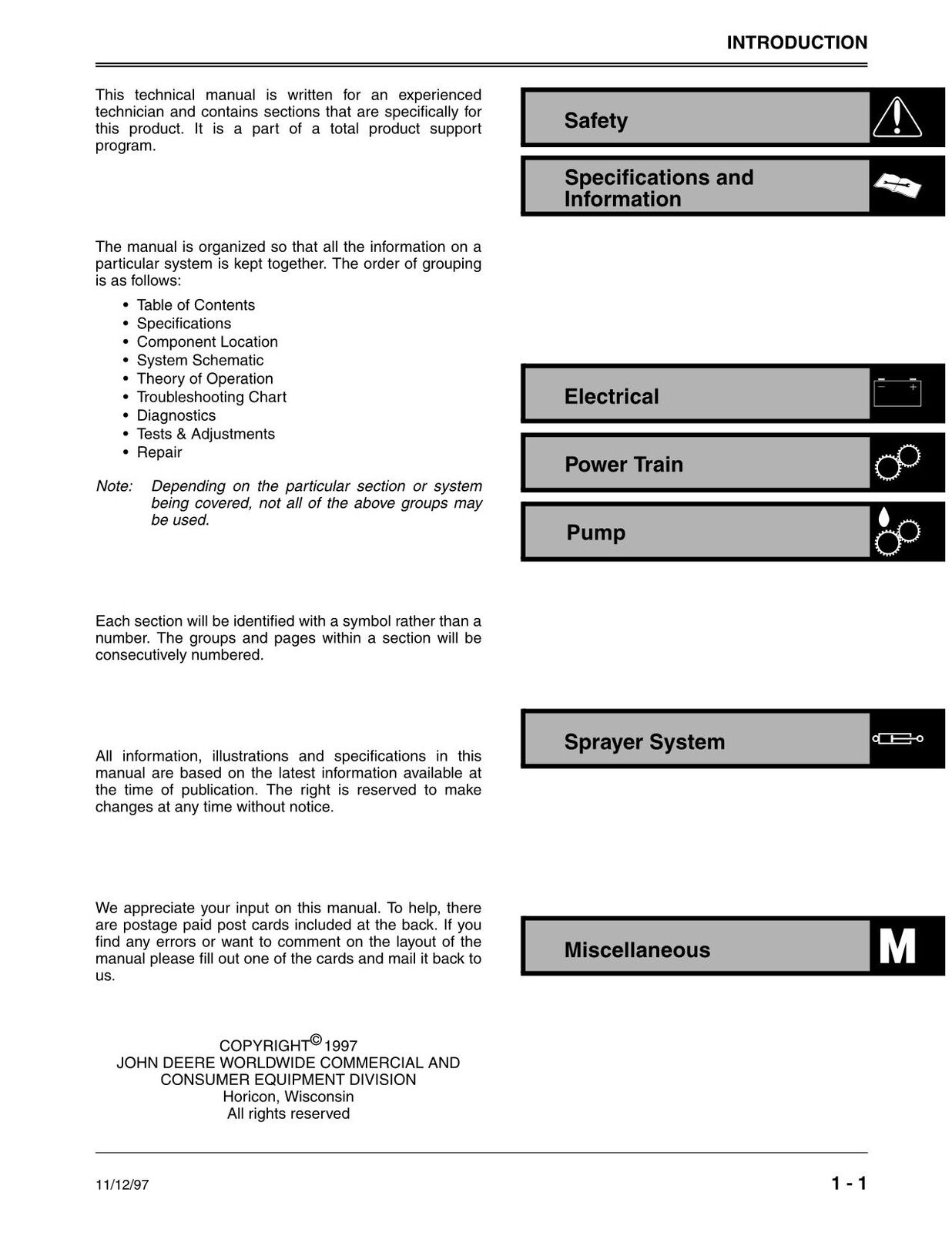 JOHN DEERE 200 1800 SPRAYER SERVICE MANUAL