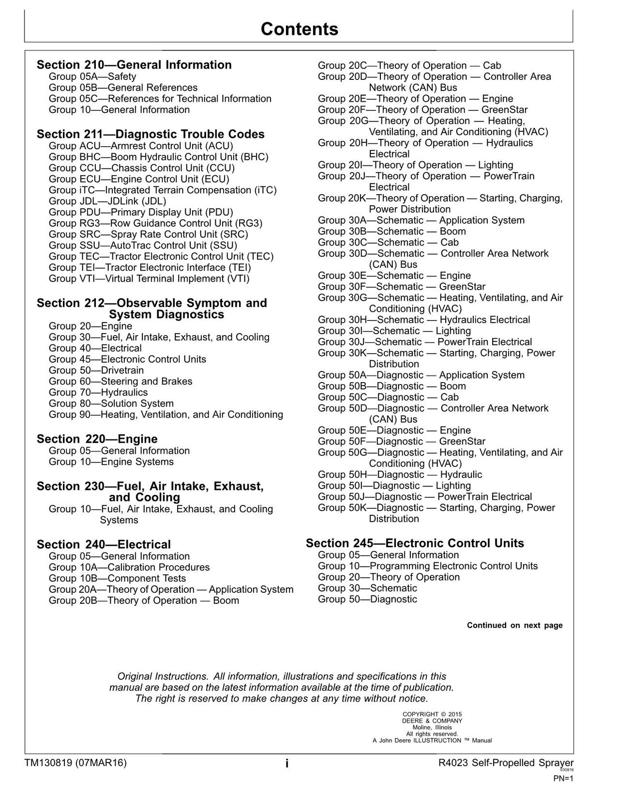 JOHN DEERE R4023 SPRÜHGERÄT SERVICEHANDBUCH