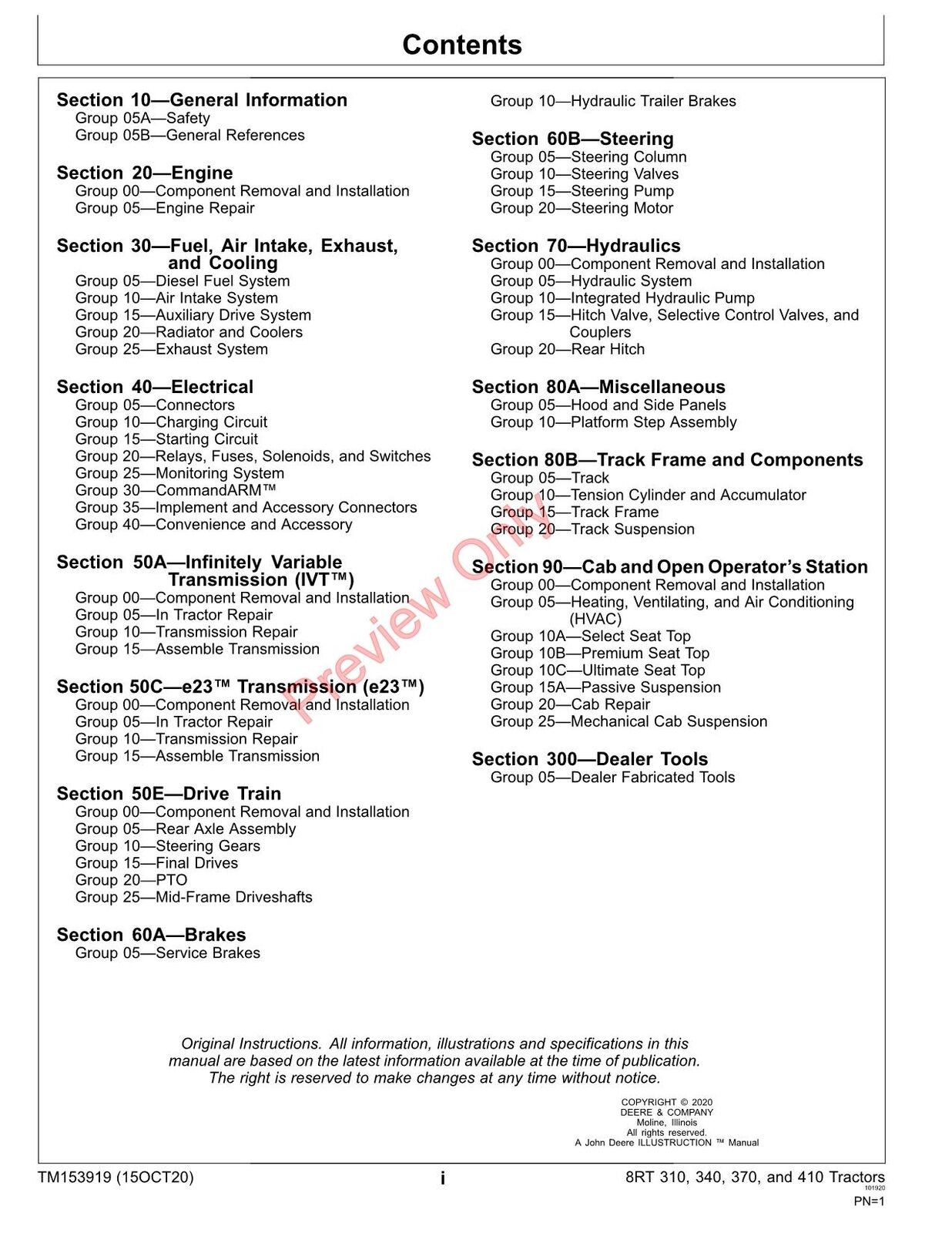 JOHN DEERE 8RT 310 340 370 410 TRACTOR REPAIR SERVICE MANUAL