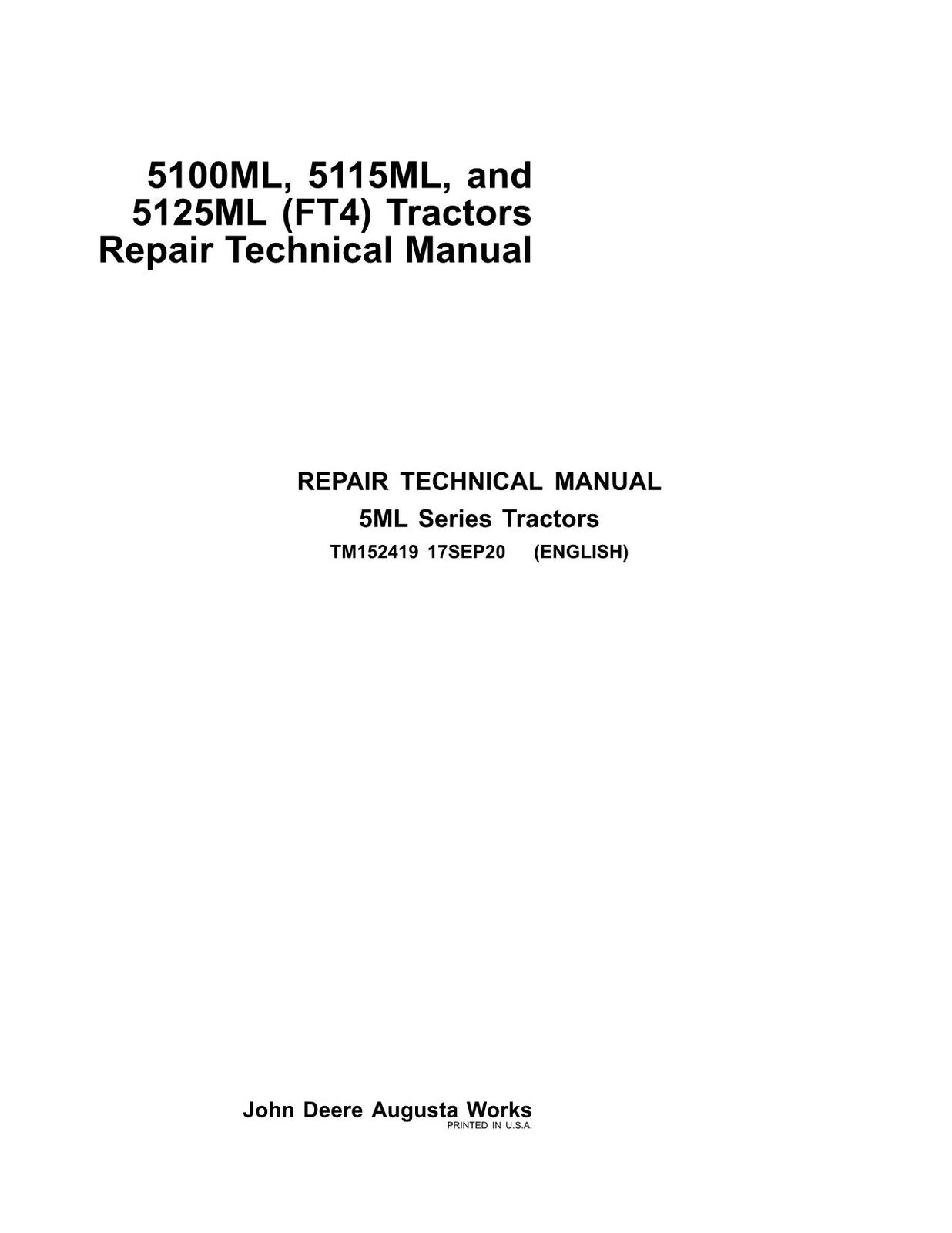 JOHN DEERE 5100ML 5115ML 5125ML TRACTOR REPAIR SERVICE MANUAL #2