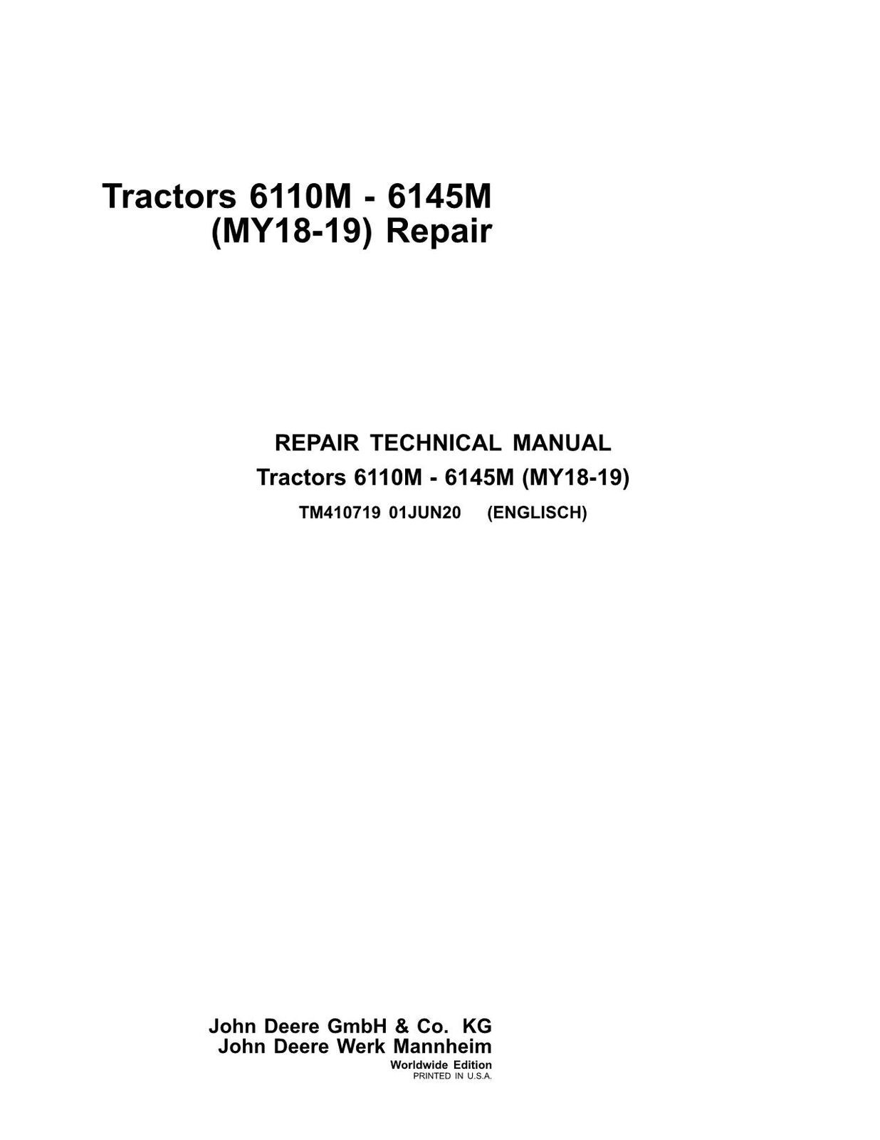 JOHN DEERE 6110M 6120M 6125M 6130M 6135M 6140M TRACTOR REPAIR SERVICE MANUAL #2