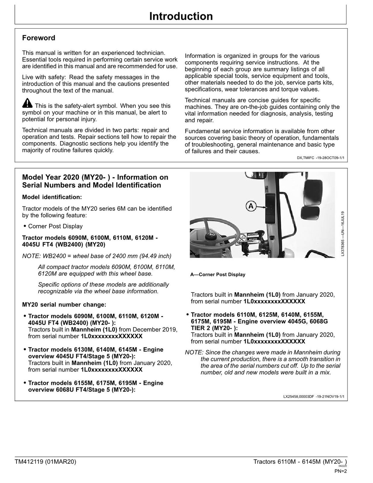 JOHN DEERE 6110M 6125M 6130M 6140M 6145M TRACTOR REPAIR SERVICE MANUAL TM412119