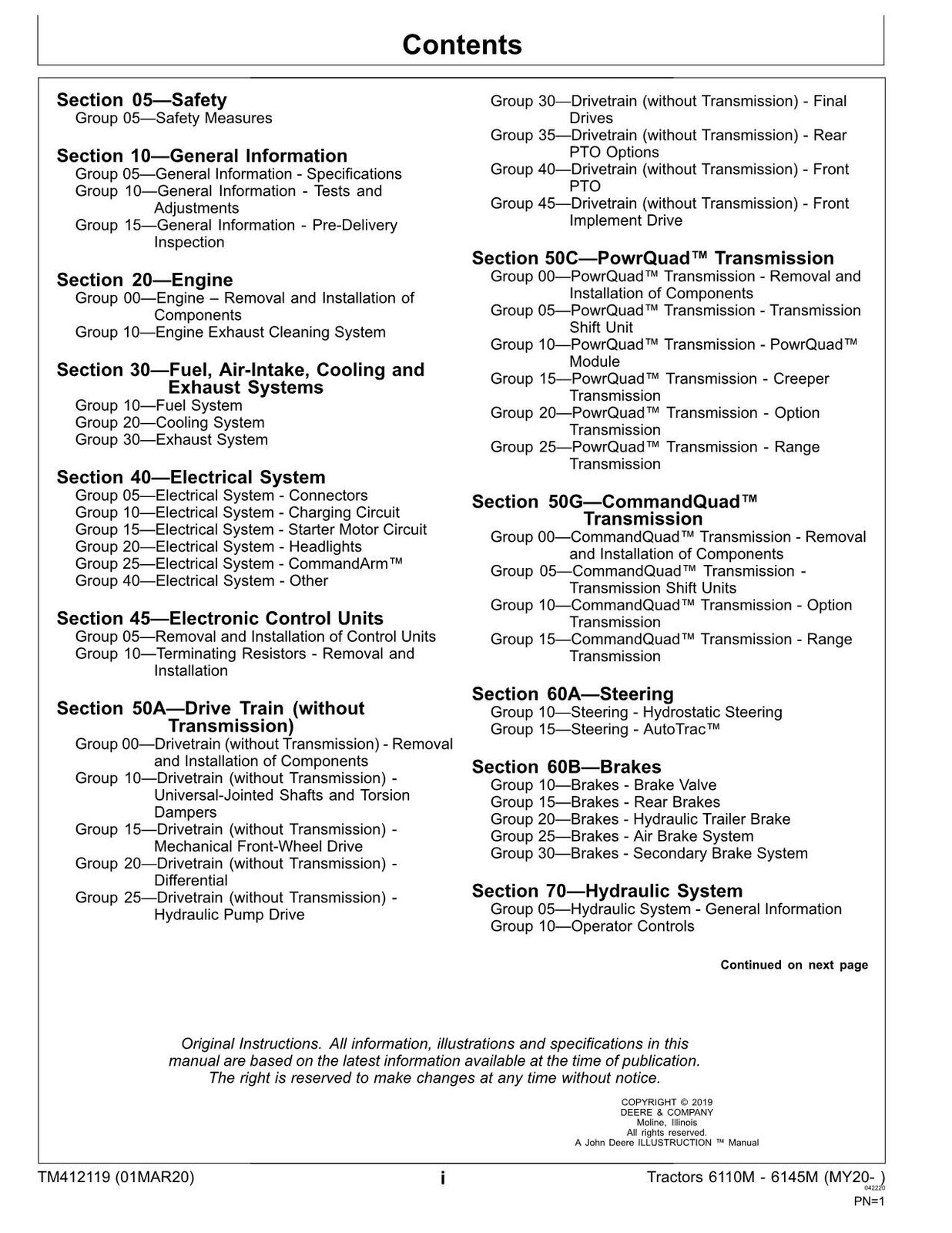 JOHN DEERE 6110M 6125M 6130M 6140M 6145M TRACTOR REPAIR SERVICE MANUAL TM412119