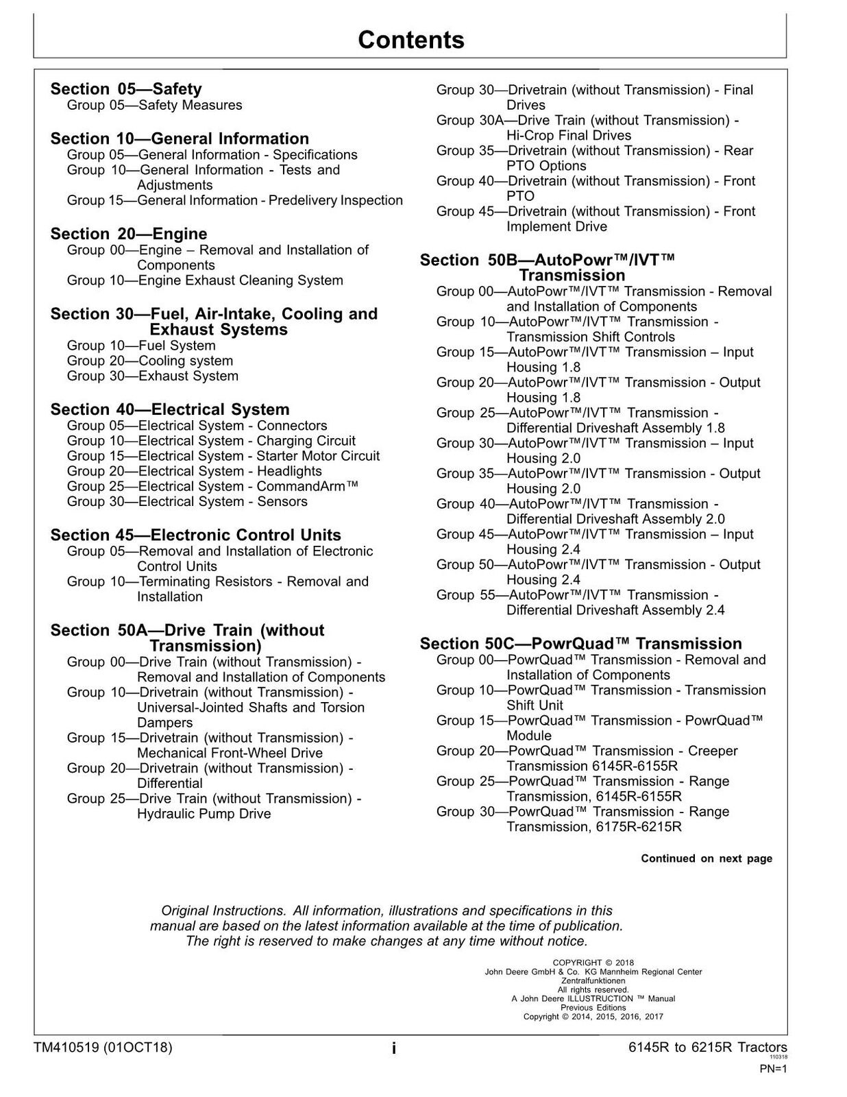 MANUEL DE RÉPARATION ET D'ENTRETIEN DES TRACTEUR JOHN DEERE 6145R 6155R 6155RH 6175R 6195R 6215R #2 