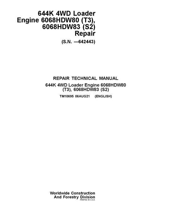 JOHN DEERE 644K LOADER REPAIR SERVICE MANUAL #3