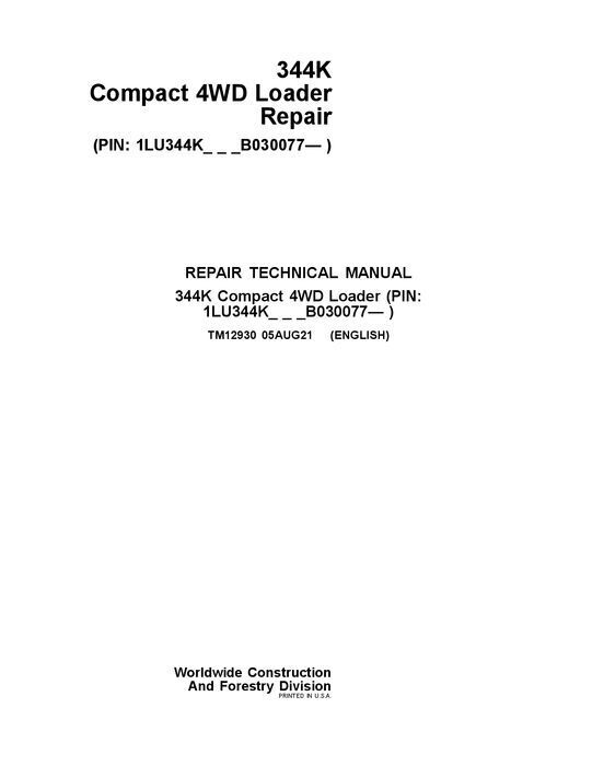 JOHN DEERE 344K LOADER REPAIR SERVICE MANUAL