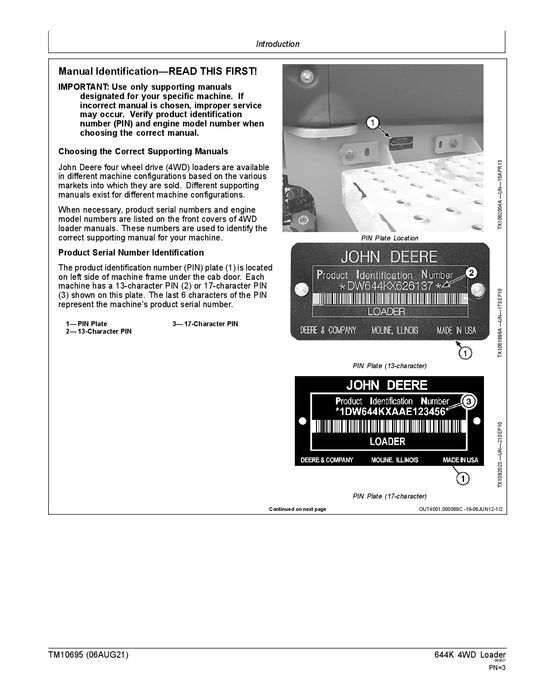 JOHN DEERE 644K LOADER REPAIR SERVICE TECHNICAL MANUAL TM10695