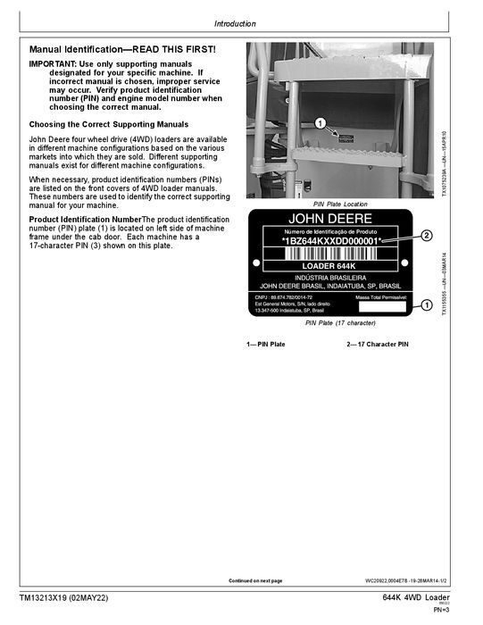 JOHN DEERE 644K LOADER REPAIR SERVICE TECHNICAL MANUAL TM13213X19