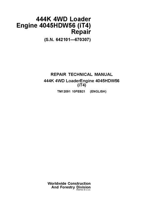 JOHN DEERE 444K LOADER REPAIR SERVICE MANUAL #1 Media 1 of 5