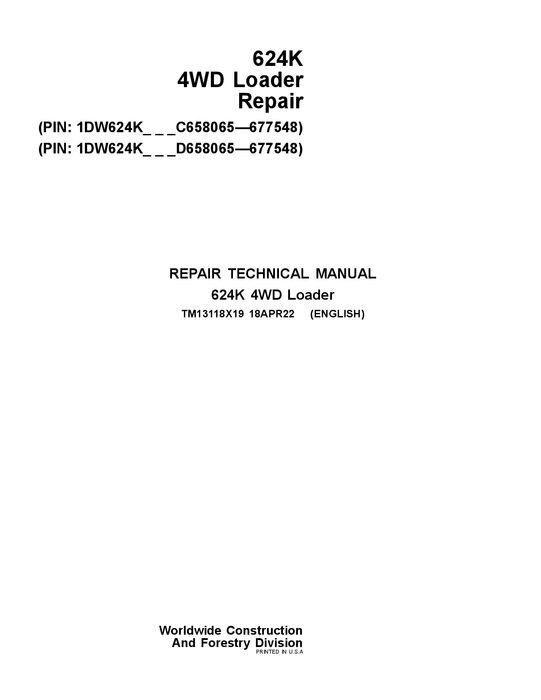 JOHN DEERE 624K LOADER REPAIR SERVICE MANUAL #6