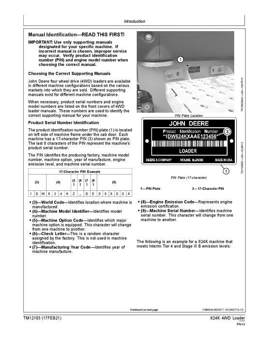 JOHN DEERE 624K LOADER REPAIR SERVICE TECHNICAL MANUAL TM12103