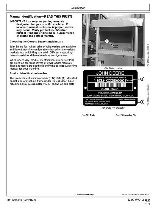 JOHN DEERE 624K LOADER REPAIR SERVICE TECHNICAL MANUAL TM13211X19