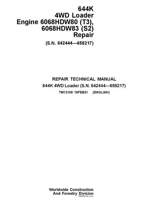 JOHN DEERE 644K LOADER REPAIR SERVICE MANUAL #1