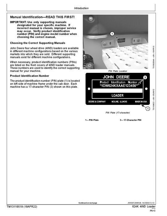 JOHN DEERE 624K LOADER REPAIR SERVICE TECHNICAL MANUAL TM13118X19